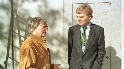 Bernie Ecclestone talks to Max Mosley during the 1996 Australian Formula One Grand Prix in Melbourne. Getty Images