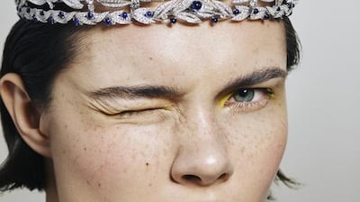 Crown jewels: Stasia wears a Chaumet tiara. Make-up: Infusion de Rose Nourishing Crème; Radiance Foundation Primer; Candle Glow Concealer & Highlighter No 1; Translucent Loose Setting Powder; Contour Kit, all from Laura Mercier. Maestro Fusion Makeup 4.5, Giorgio Armani. Pro-Prime Instant Line & Pore Perfector, Nars Cosmetics. Gimme Brow Volumising Fibre Gel, Benefit. Oeil Velours Velvet Eye Definer in Hot Chick, Christian Louboutin. Cheek & Lip Glow, Christian Dior. Lip Lighter 22; Kiss & Blush Soft Matte Colour No 10, both from YSL