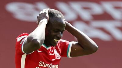 Liverpool's Sadio Mane after missing a chance. Reuters