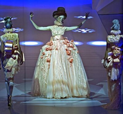 Models wearing Amato by Furne One fashions during the 2013 Fashion Forward at the Madinat Jumeriah in Dubai. Jeff Topping/For The National