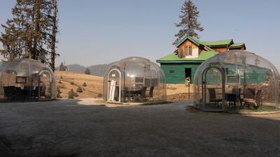 Syntactic chambers, colloquially known as plastic igloos, introduced by Kolahoi Green Heights Hotel in 2023 for outdoor snow dining are doing slow business. Wasim Nabi for The National