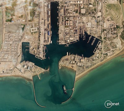 The military harbour in Bandar Abbas, Iran, just north of the Strait of Hormuz, has been badly damaged by US air. AFP
