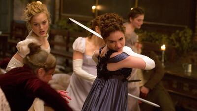 Lily James, right, in Pride and Prejudice and Zombies. Jay Maidment / Screen Gems / Sony via AP