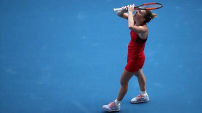 Simona Halep celebrates winning match point in her semi-final match against Angelique Kerber. Cameron Spencer / Getty Images