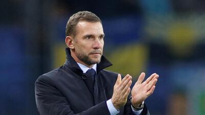 Ukraine coach Andriy Shevchenko applauds his players following Friday's Euro 2020 qualifying won over Lithuania. Reuters