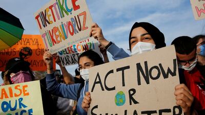 Activists attend the Global Climate Strike in Istanbul, Turkey. Reuters