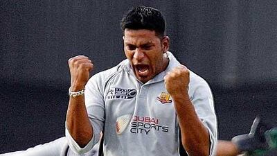 Fahad al Hashmi, celebrating taking a wicket in an Asian Cup match, is among a core group of experienced Emirati players.