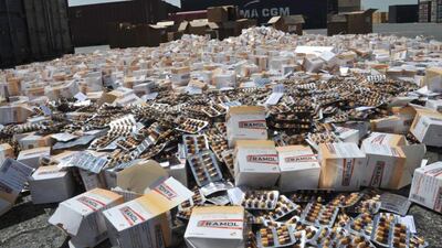 Nearly 400,000 packages of illegal Iranian Tramadol painkillers were seized in the UAE last year. Courtesy Dubai Customs