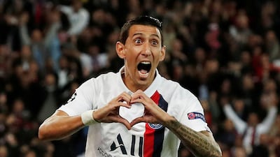 PSG's Angel Di Maria celebrates scoring their first goal. Reuters