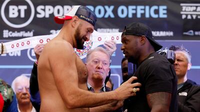 Tyson Fury and Dillian Whyte go head to head during the weigh-in ahead of the heavyweight clash at Wembley Stadium on April 23. Action Images