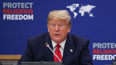 US President Donald Trump delivers remarks at the "Global Call to Protect Religious Freedom" event at UN headquarters in New York on September 23, 2019, a day before he addresses the General Assembly. Reuters