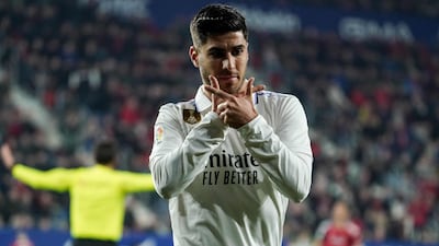 Real Madrid's Spanish midfielder Marco Asensio celebrates after scoring his team's second goal. AFP