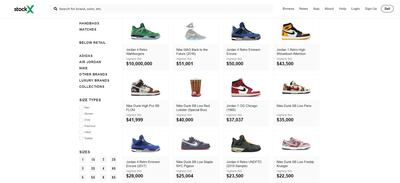 Screen grab of a page on stockx.com