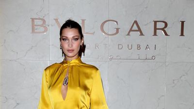 Bella Hadid attends the grand opening of Bulgari Dubai Resort on December 5, 2017. Getty Images