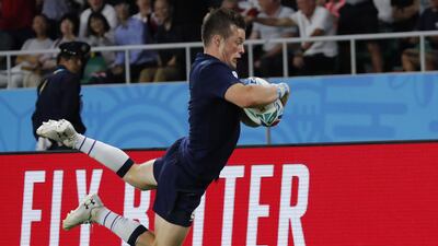 epa07906900 George Horne of Scotland in action during the Rugby World Cup match between Scotland and Russia at the Shizuoka Stadium in Fukuroi, Japan. EPA