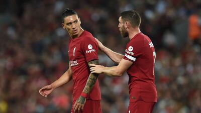 Liverpool's Darwin Nunez leaves the pitch after he is sent off against Crystal Palace. AFP