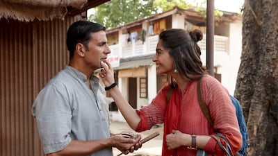 Akshay Kumar with Soonam Kapoor in 'Pad Man'. Courtesy Sony Pictures Entertainment, India
