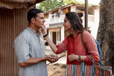 Akshay Kumar with Soonam Kapoor in 'Pad Man'. Courtesy Sony Pictures Entertainment, India
