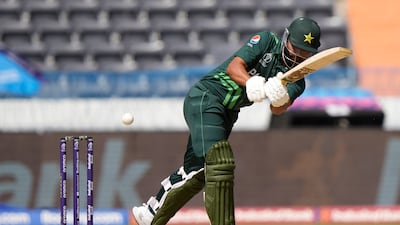 Pakistan's Fakhar Zaman plays a shot during the World Cup match against the Netherlands in Hyderabad. AP