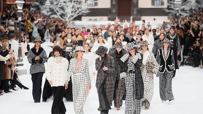 Models wipe tears from their eyes at the finale of Chanel ready to wear Fall-Winter 2019-2020. Photo: AP