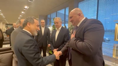 Iranian Foreign Affairs Minister Abbas Araghchi is greeted by Russian officials after arriving in St Petersburg. Abbas Araghchi via Telegram