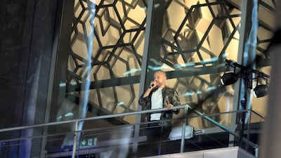Egyptian singer Abu performing from the balcony on the purpose-built stage.