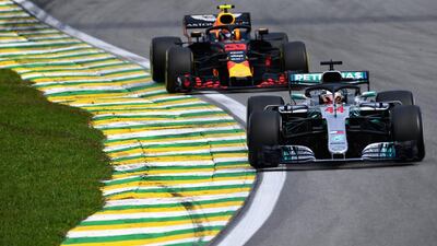Lewis Hamilton leads ahead of Max Verstappen. Getty Images