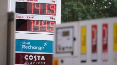 High petrol prices at a petrol station in Southwark, south London. Average petrol prices were 134.9 pence per litre in September 2021, compared with 113.3 pence per litre a year earlier, as fuel provided an upward pressure on inflation. PA