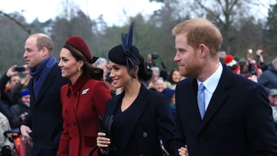 The princes and their wives leave a Christmas Day service at the Church of St Mary Magdalene, Sandringham, in December 2018. Getty Images