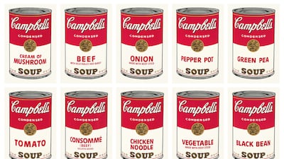 Andy Warhol's 16 Campbell's Soup Cans, a seminal work int he history of pop art, from 1968. Courtesy Ludwig Goes Pop