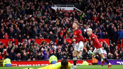 Manchester United's Rasmus Hojlund celebrates scoring their opener with Alejandro Garnacho. Reuters