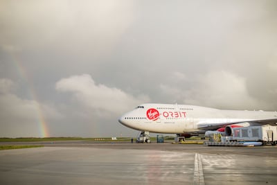 The 'Cosmic Girl' Boeing Co. 747 launch aircraft, operated by Virgin Orbit Holdings on the tarmac at Spaceport Cornwall, located at Cornwall Airport Newquay. Bloomberg