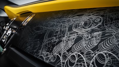 The Black Arrow's fascia features an intricate design that replicates its V12 engine