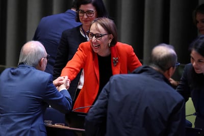 Costa Rican economist and former second vice president Rebeca Grynspan after her hearing to be considered for the next UN Secretary General. AFP
