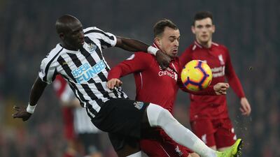 Shaqiri in action with Newcastle United's Mohamed Diame. Action Images via Reuters
