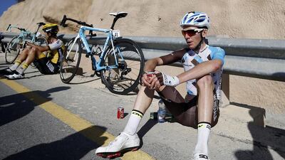 French cyclist Romain Bardet of AG2R La Mondiale team reacts after the conclusion of the Tour of Oman on Friday. Sebastien Nogier / EPA