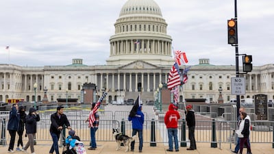 Supporters of protesters that were arrested on January 6, 2021, demonstrate near the Capitol. Getty / AFP