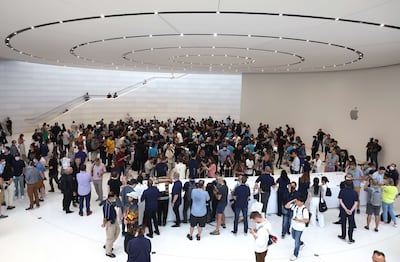 New Apple products on display at a special event on Wednesday in Cupertino, California. AFP