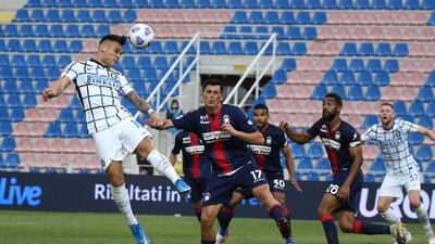 Inter's Lautaro Martinez heads towards goal. Getty