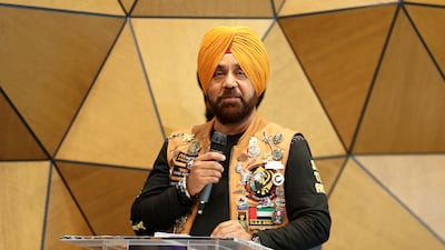 Gurnam Singh, founder of Singhs Motorcycle Club UAE, addresses the anniversary gathering.