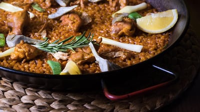 Free-range chicken and artichoke paella from El Sur. Courtesy El Sur