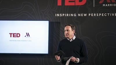 Brian McGuiness, the senior vice president of Marriott Hotels, hosting a TED talk in Abu Dhabi recently. Mona Al Marzooqi / The National