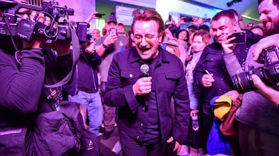Bono among the crowd during the Kyiv subway performance. EPA