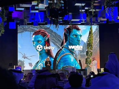 Helen Copnall, head of Unity Core Games and Entertainment Mena, addresses Leap in Riyadh on Wednesday. Alvin R Cabral / The National