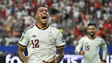 Spain's defender #12 Pedro Porro celebrates scoring his team's second goal during the 2026 World Cup football tournament semi-final match between France and Spain at the Dallas Stadium in Arlington on July 14, 2026. (Photo by Paul ELLIS / AFP)
