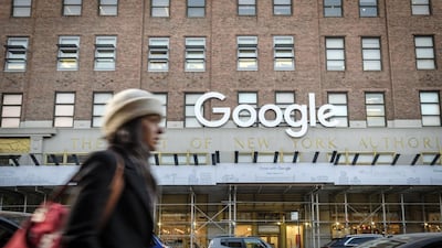A pedestrian passes in front of Google headquarters in the Chelsea neighborhood of New York, U.S., on Monday, Jan. 6, 2020. The Alphabet Inc. unit Google has added thousands of jobs since it set up shop in the Chelsea neighborhood in 2006, and plans to add thousands more on Manhattan's west side. The company didn't take public subsidies, and has mushroomed in New York without provoking much ire. Photographer: Christopher Occhicone/Bloomberg