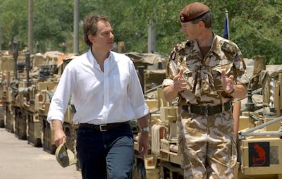 Tony Blair, at the time Britain's prime minister, in Basra, Iraq, shortly after the 2003 invasion. Getty