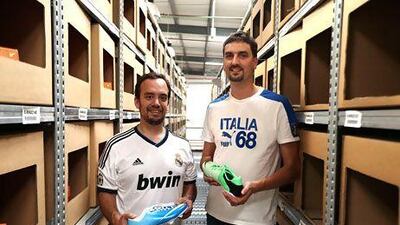 Yorgos Kleivokiotis, left, the founder of Koorabazar.com and his business partner Ghazi Ben Amor at the Aramex warehouse in Dubai. Pawan Singh / The National