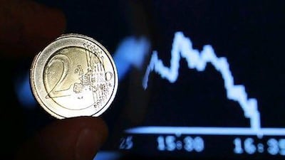 The euro yesterday dropped 0.35 per cent to US$1.3150 along with most stock markets. Tony Gentile / Reuters