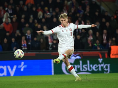 Denmark's Rasmus Hojlund misses during the penalty shoot-out against the Czech Republic. EPA
